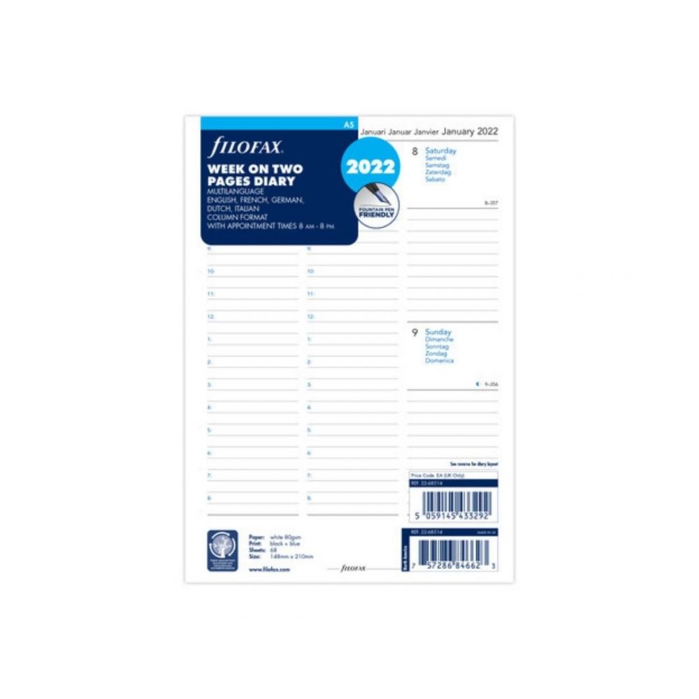 Agendavulling 2022 - Filofax A5 - Week on Two Pages - 22-68514