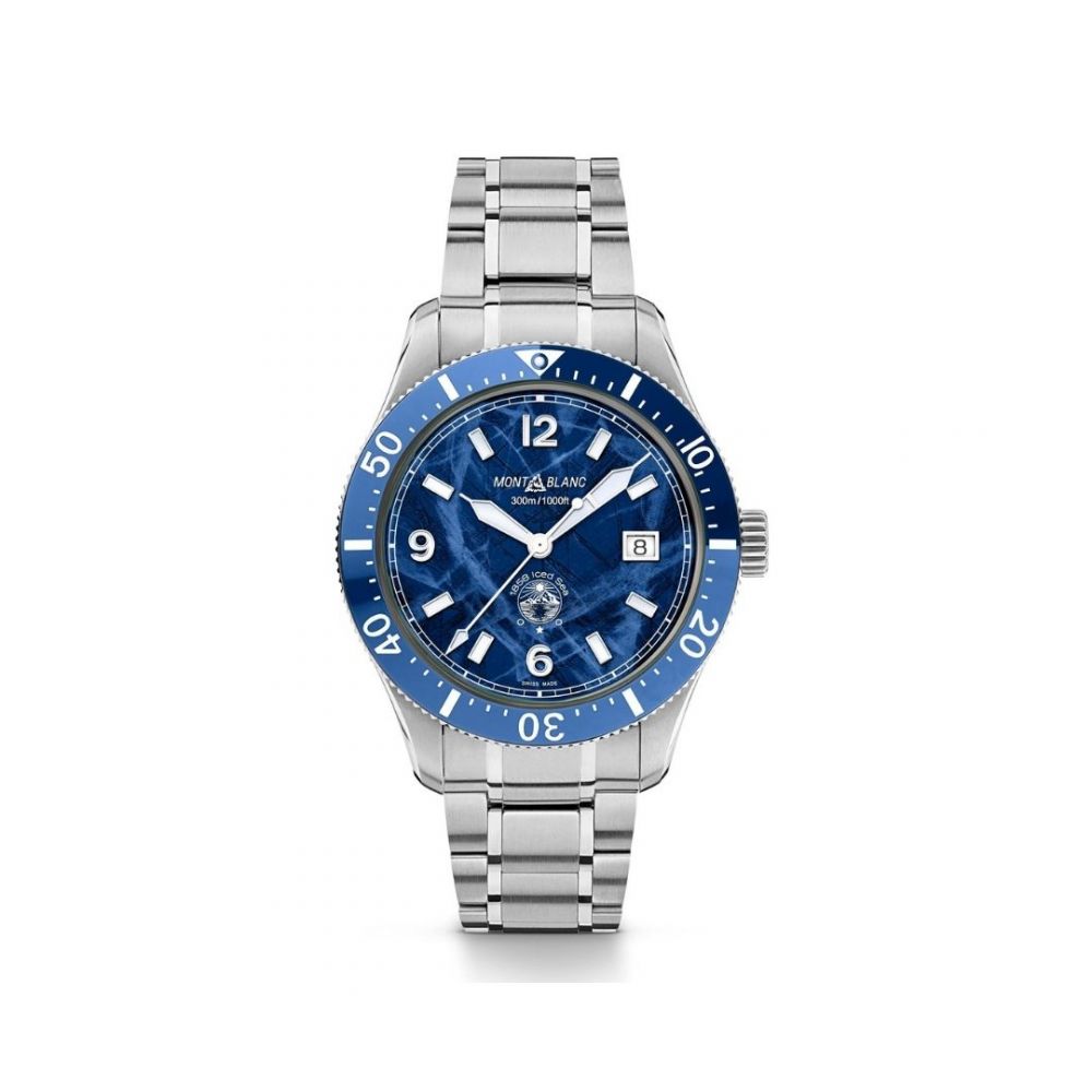 Montblanc - 1858 Iced Sea Automatic Date Glacier Blue - Horloge Metalen Armband
