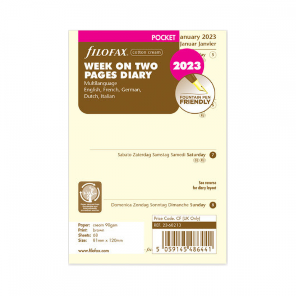 Agendavulling 2023 - Filofax Pocket - Week on Two Pages Diary - 23-68213