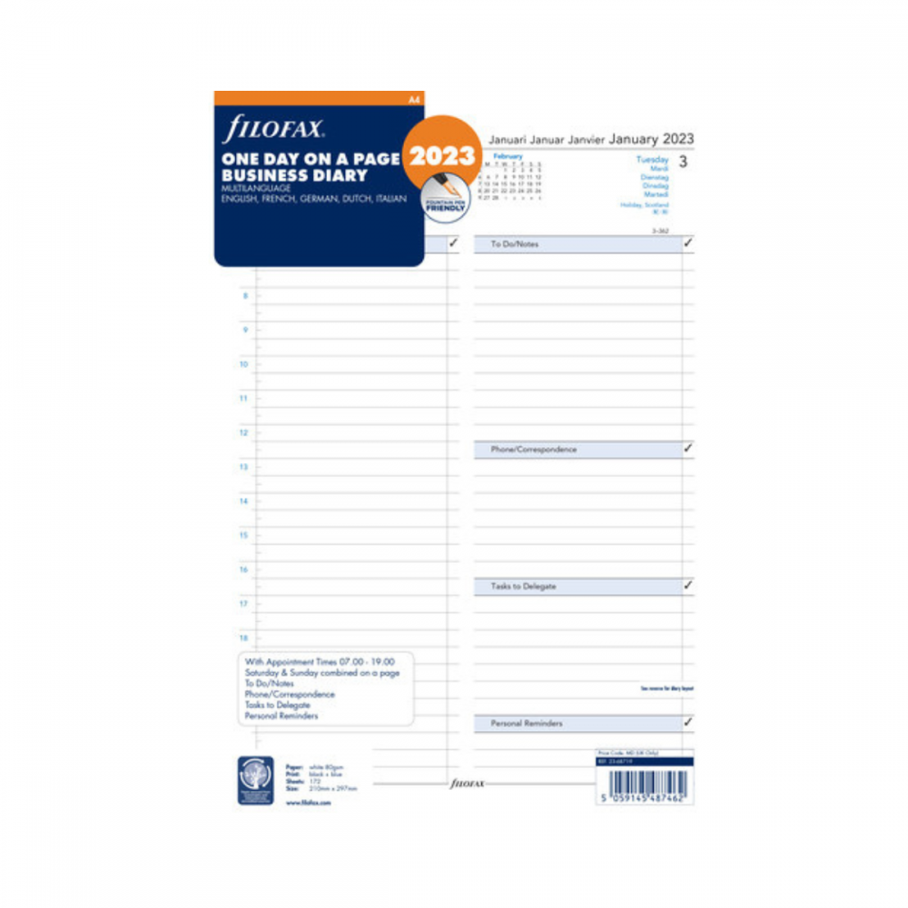 Agendavulling 2023 - Filofax A4 - One Day on A Page Business Diary - 23-68719